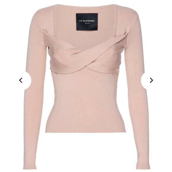 LE SUPERBE Twisted Sister Open Neckline Top Rib Knit Long Sleeve Nude Sz S NEW - Picture 13 of 15